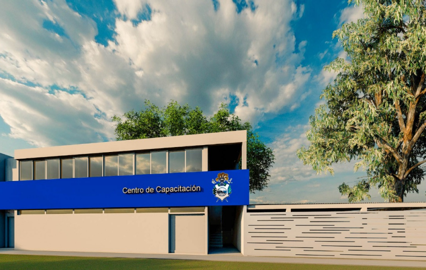 render del centro de capacitación en el bosquecito