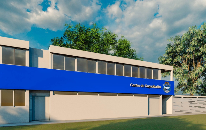 render del centro de capacitación en el bosquecito
